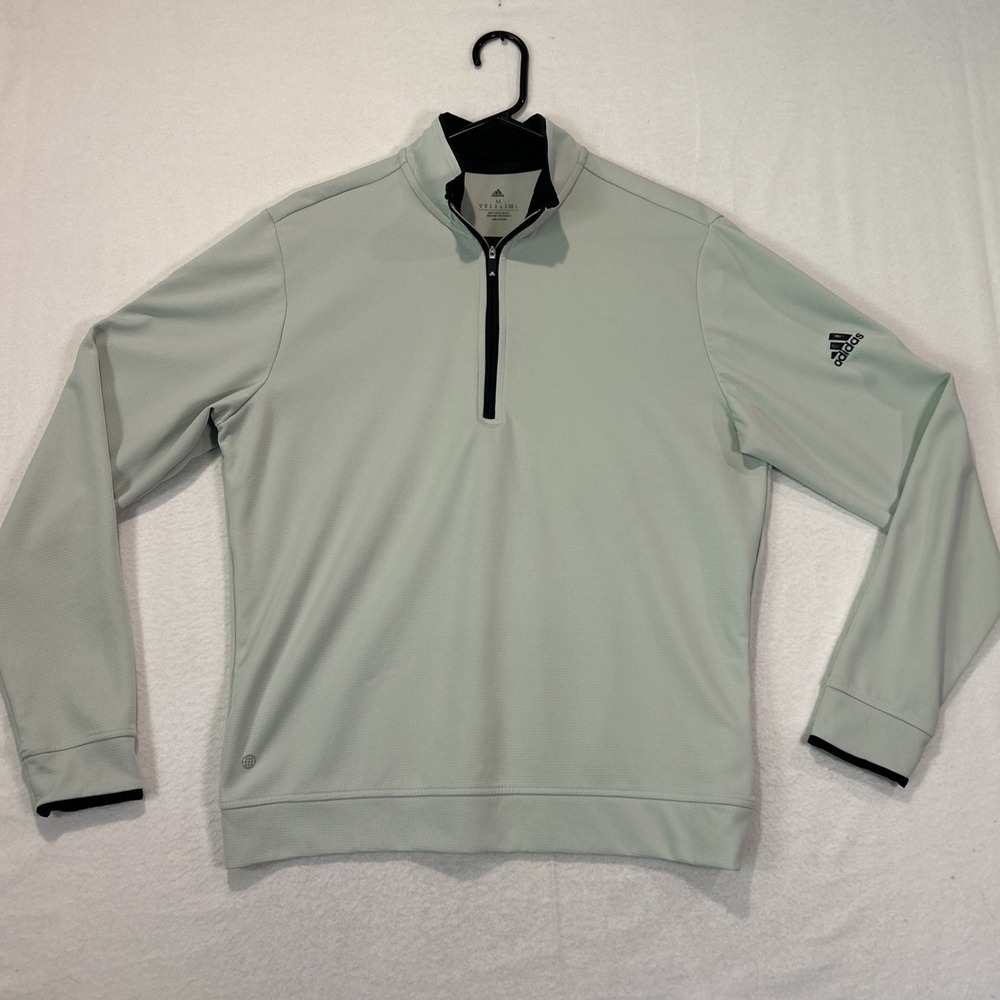 Adidas Long Sleeve 1/4 Zip Mens Medium Pullover Shirt Green Golf Logo